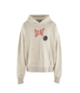 Thrasher-style skate hoodie with flame and bold text graphics