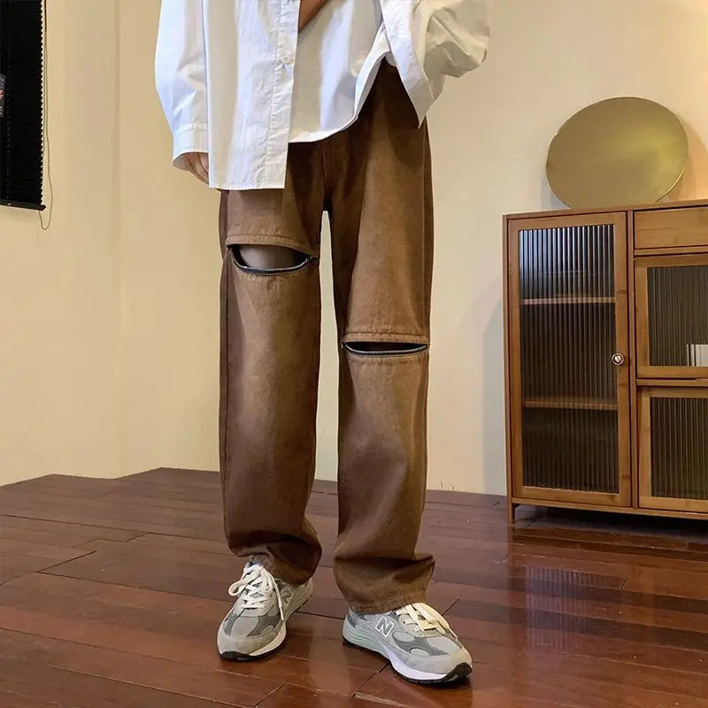 2023 summer new fashion jeans mens couples loose washed wide leg casual trousers boutique clothing simple style jeans for men denim street jeans