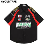 Fashion Mens Racing Embroidered Short Sleeves Shirt Casual Short Sleeve Hawaiian Shirt Hip Hop Harajuku Streetwear Loose Shirts
