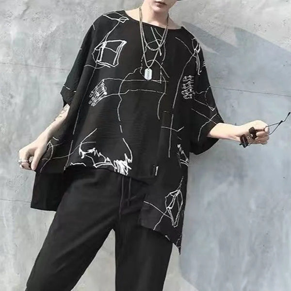 Sadcore Vintage print – Mens T Shirt Irregular Bat Sleeve Cape T Shirt Fashion Perso