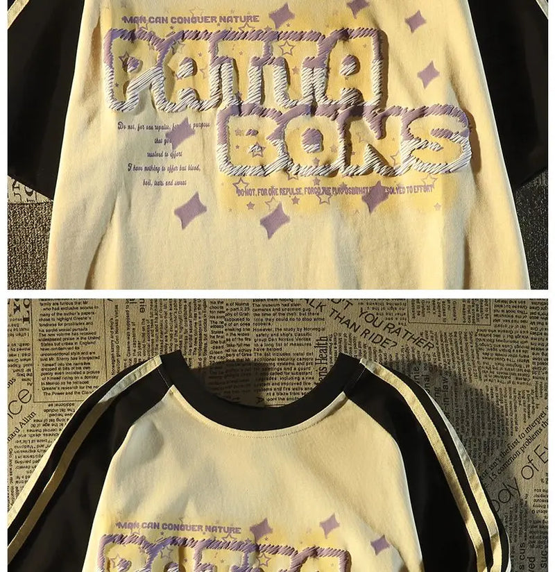 Y2k Oversized shirt – American Summer Trend Personalized Letter Print Raglan Short