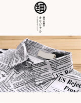 Cool Newspaper Print Shirt Men Gothic Oversize Shirts Japan Funny Shirts Long Sleeve Loose INS Tops Summer Punk Harajuku Shirt