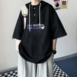 Harajuku Vintage anime – New Mens Casual Hooded Y2K T Shirt Summer Short Sleeve