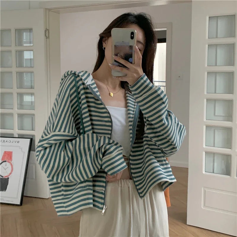 Autumn And Winter New Korean Style Ins Casual Sports Style Striped Hoo