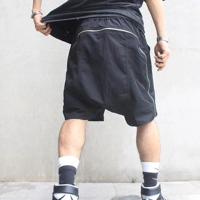 high street zipper pockets vibe style baggy drawstring summer shorts for men straight loose casual knee length pants oversized unique shorts style 4626