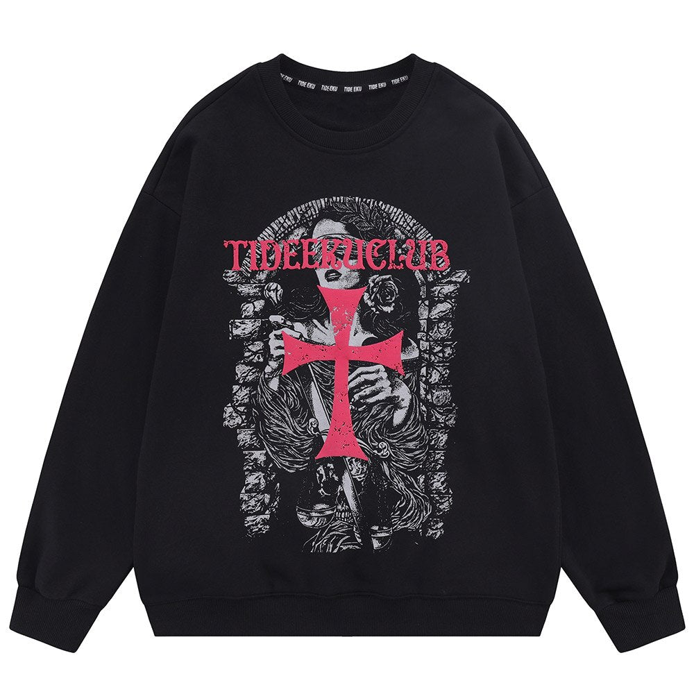 "Red Cross" Unisex Men Women Streetwear Graphic Sweatshirt Daulet Apparel