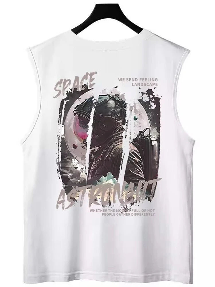 Glitchcore Melting smiley – Summer Anime Astronaut Graphic Print Sleeveless Tee Shirts F