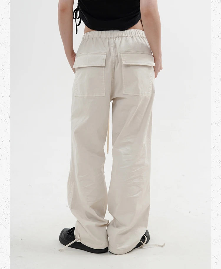 knee fold baggy pants unisex casual elastic waist straight trousers streetwear fashion drawstring women men hip hop y2k joggers unique joggers style 1264