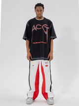 high street side striped spliced straight pants unisex elastic waist streetwear casual racing biker sportwear pants joggers men unique joggers style 4014