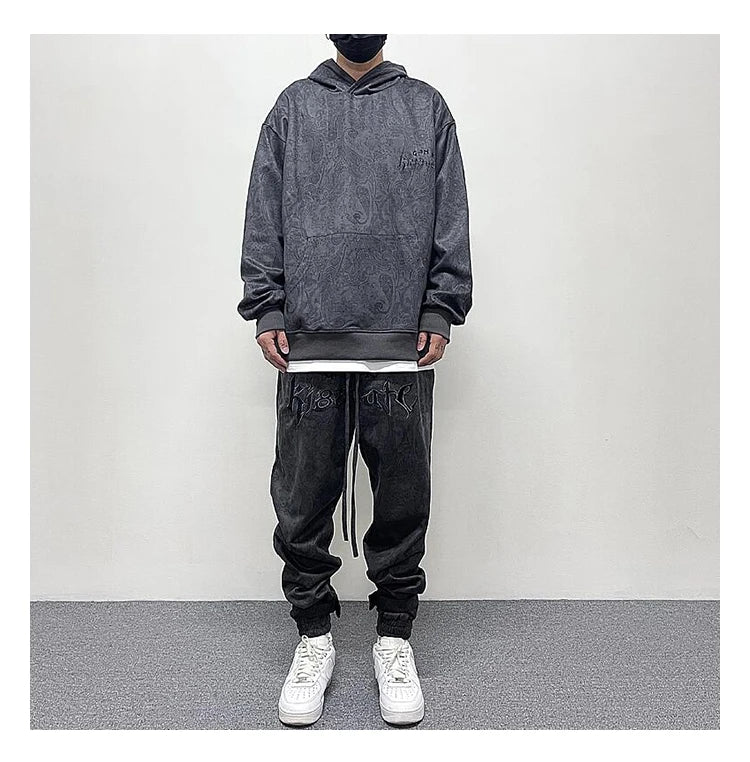 hip hop loose fit elastic waist pants fashion paisy ankle pants mens casual letter embroidery drewstring sportwear pants joggers unique joggers style 3531