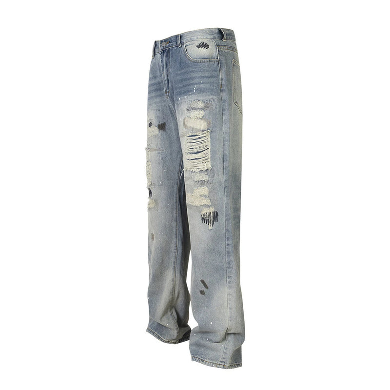 mens fashion ripped jeans blue straight baggy jeans trousers luxury loose casual distressed denim pants male 1 unique jeans style 4601