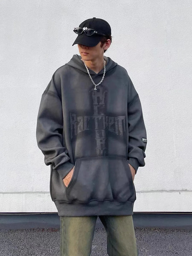 Washed Hoodies Sweatshirts Man Bleached Loose Oversize Casual Autumn W