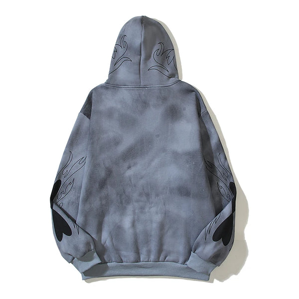 Retro Tie Dyed Love Printed Fleece Pullover Hooded Hoodies For Men And
