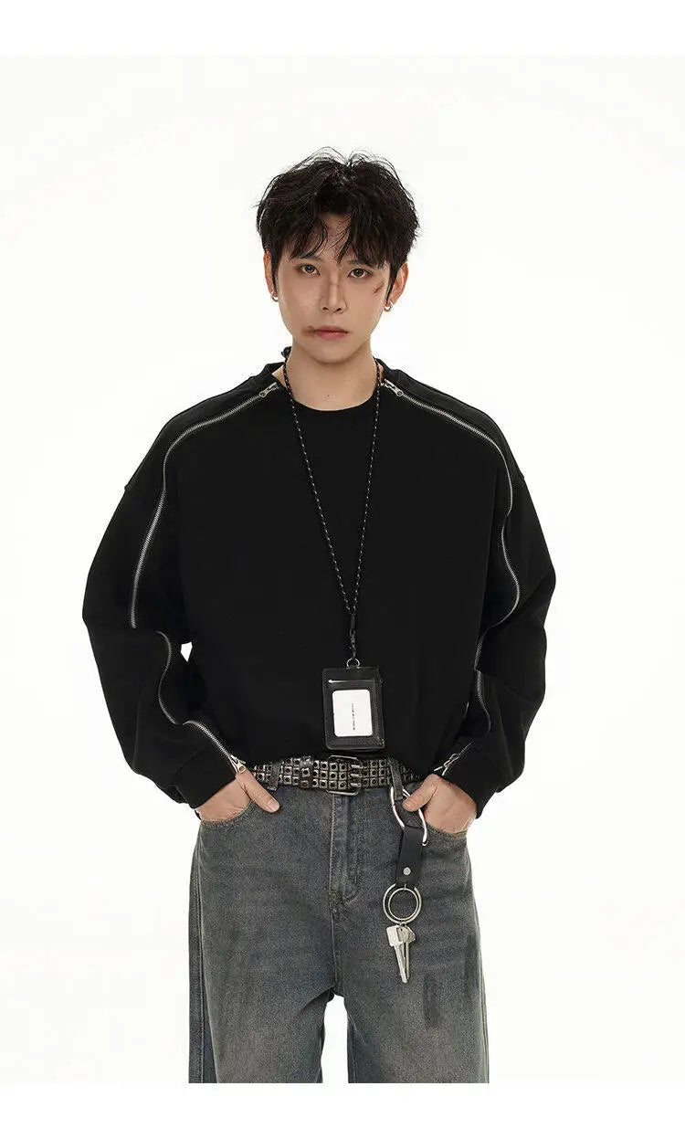 Zipper Pullover Sweatshirt Men Women Streetwear Fashion Loose Casual B
