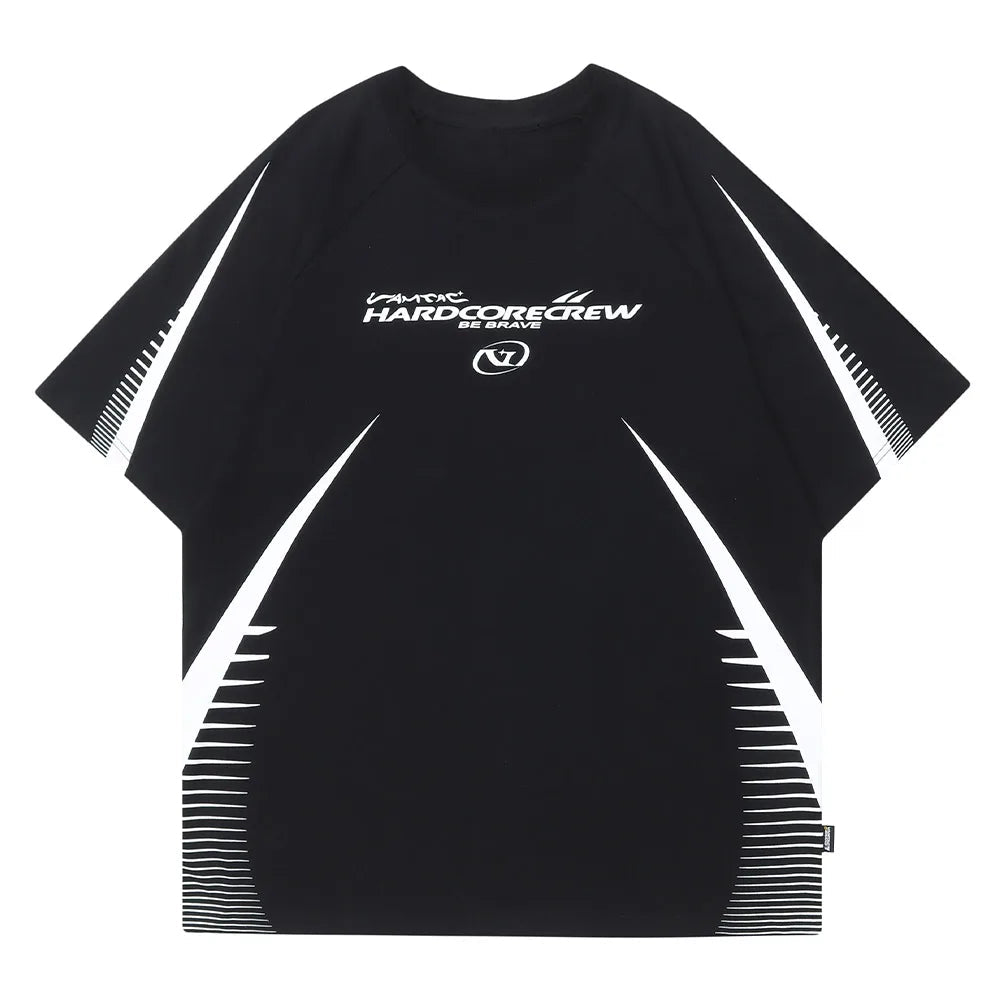 Vaporwave Tribal flame – Streetwear Men Oversized Tshirts Black White Splicing Graphi