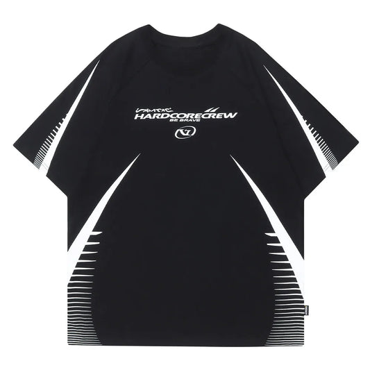 Vaporwave Tribal flame – Streetwear Men Oversized Tshirts Black White Splicing Graphi
