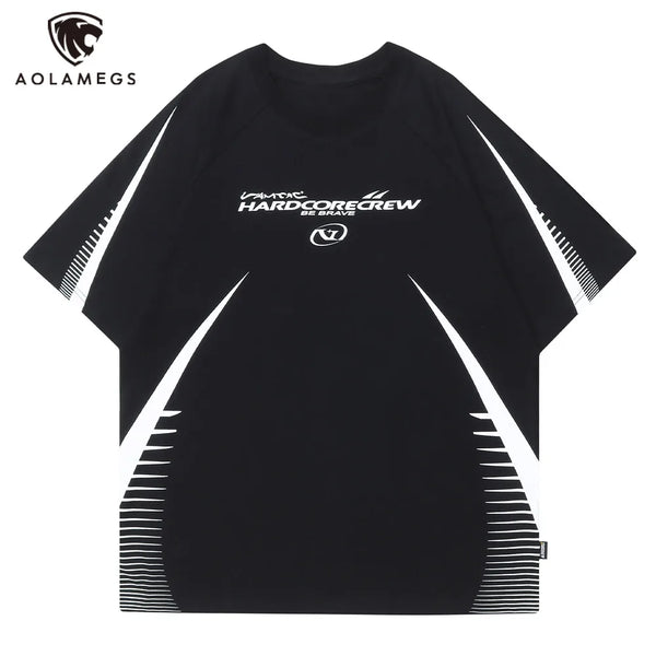 Vaporwave Tribal flame – Streetwear Men Oversized Tshirts Black White Splicing Graphi