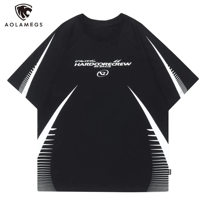 Vaporwave Tribal flame – Streetwear Men Oversized Tshirts Black White Splicing Graphi