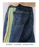 men streetwear fashion side splice hip hop loose casual wide leg straight baggy jeans pant cityboy jeans pants trousers unique jeans style 2609