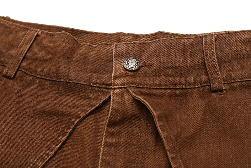 2023 cool design bandage pockets vintage brown baggy men cargo jeans pants y2k hip hop women cotton long trousers pantaloni uomo unique cargo style 1862