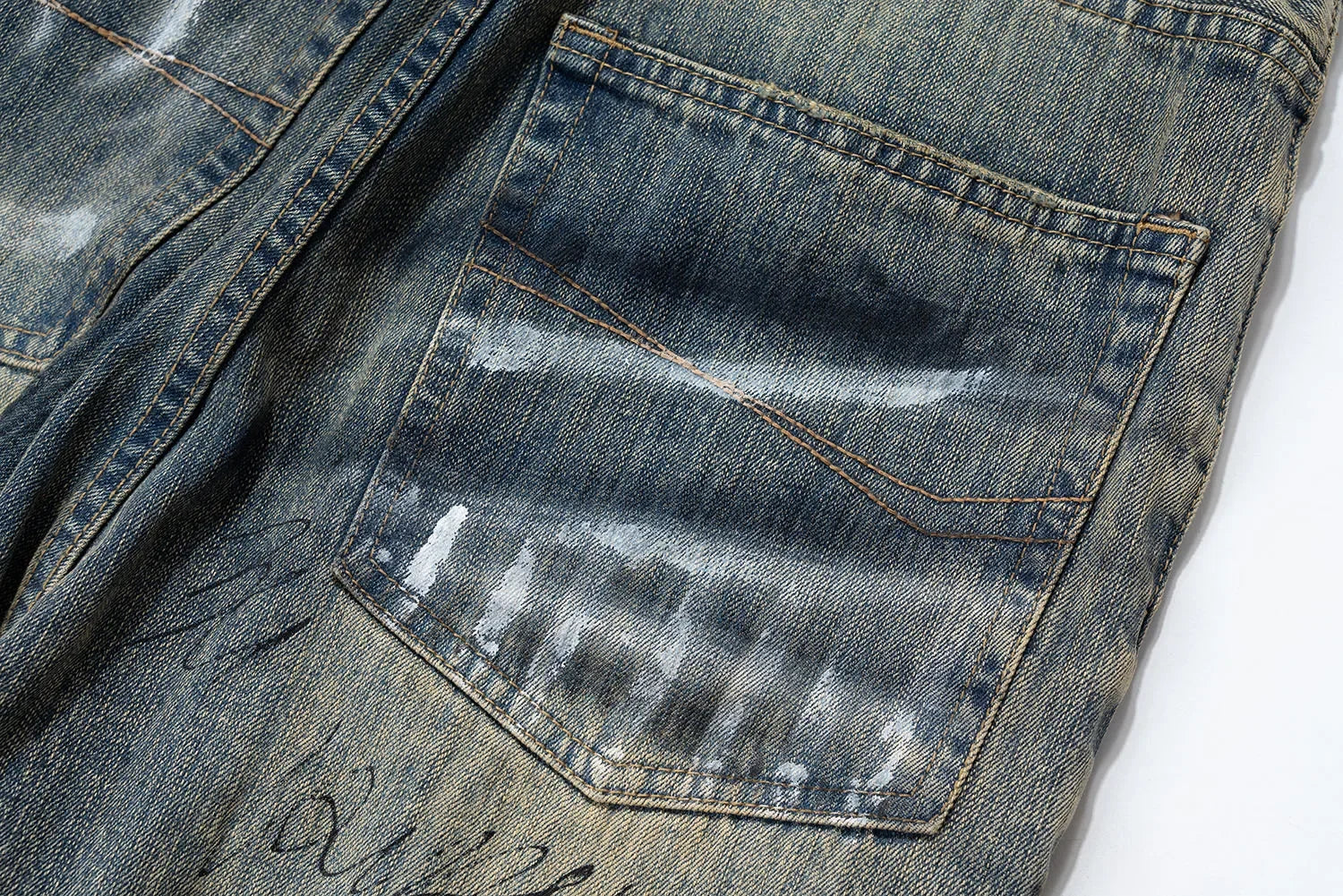 graffiti handdrawn damaged wash baggy jeans for men and women straight streetwear y2k denim trousers pantalones hombre cargos unique cargo style 1317