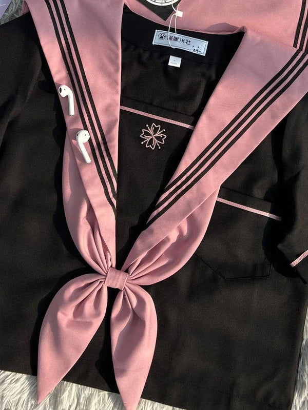JK Original Kawaii Suit Japanese Genuine Cherry Blossom Embroidered Top + Dark Bad Jk Uniform Skirt Girly Sailor Suit