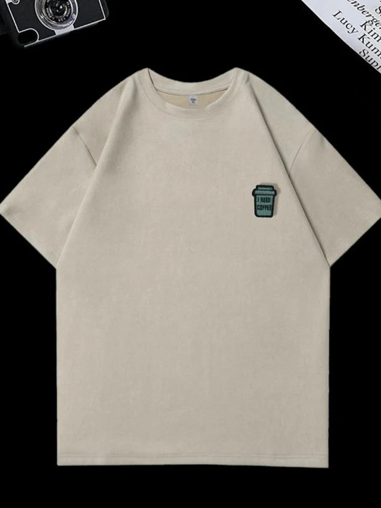 Glitchcore Oversized shirt – I Need Coffee Graphic Print Short Sleeve T Shirts Hombre Y2K