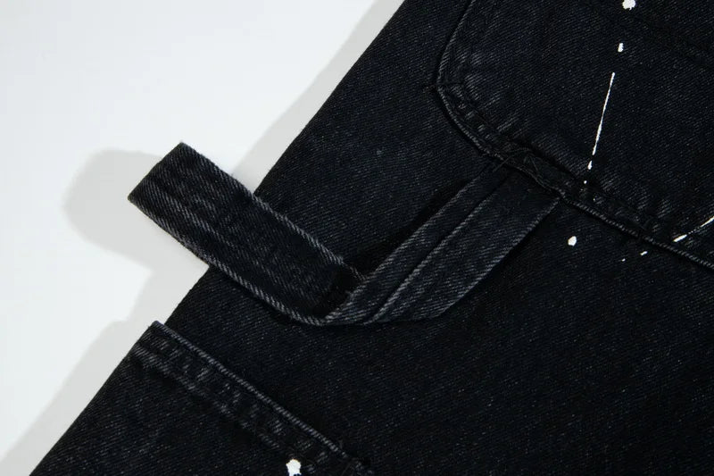vintage streetwear flared jeans denim hip hop splashing ink wide leg jean overalls for men fashionable retro patchwork jeans y2k unique jeans style 502