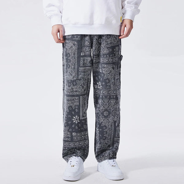 mens hip hop straight denim jeans pants fashion zipper paisley jeans streetwear casual loose trousers pants joggers baggy jeans sporty tapered joggers