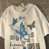 Cyberpunk Tribal flame – Pure Cotton American Butterfly Print Short Sleeved T Shirt F