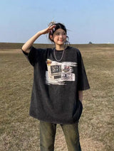 Vaporwave Chrome logo – American Retro Washed And Aged Computer Digital Loose T Shir
