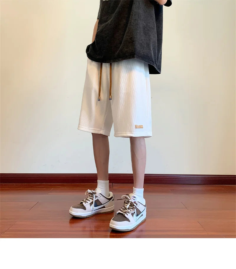 summer running baggy y2k shorts for men casual gym sport short pants threaded solid drawstring basketball bermuda masculina unique shorts style 3546