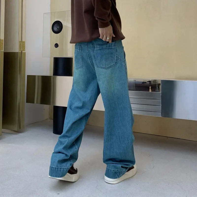 cityboy splice fashion brand jeans men streetwear hip hop vibe loose casual straight washed denim baggy jeans pant man trousers stacked flare jeans