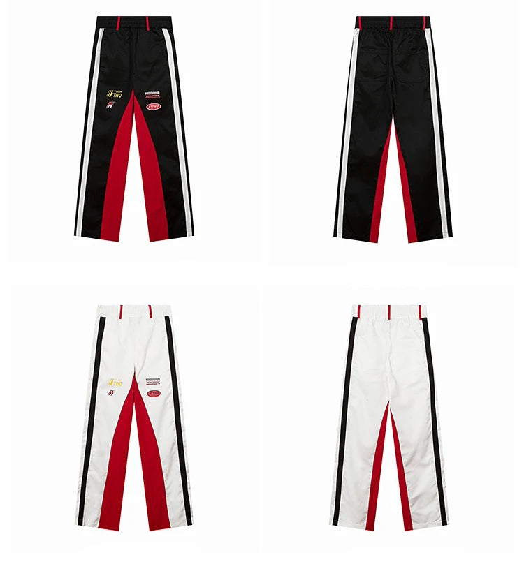 high street side striped spliced straight pants unisex elastic waist streetwear casual racing biker sportwear pants joggers men unique joggers style 4020