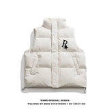 2024 Winter Korean Printed Stand Collar Vest Cotton Jacket New Ins American Street Casual Personality Handsome Sleeveless Vest
