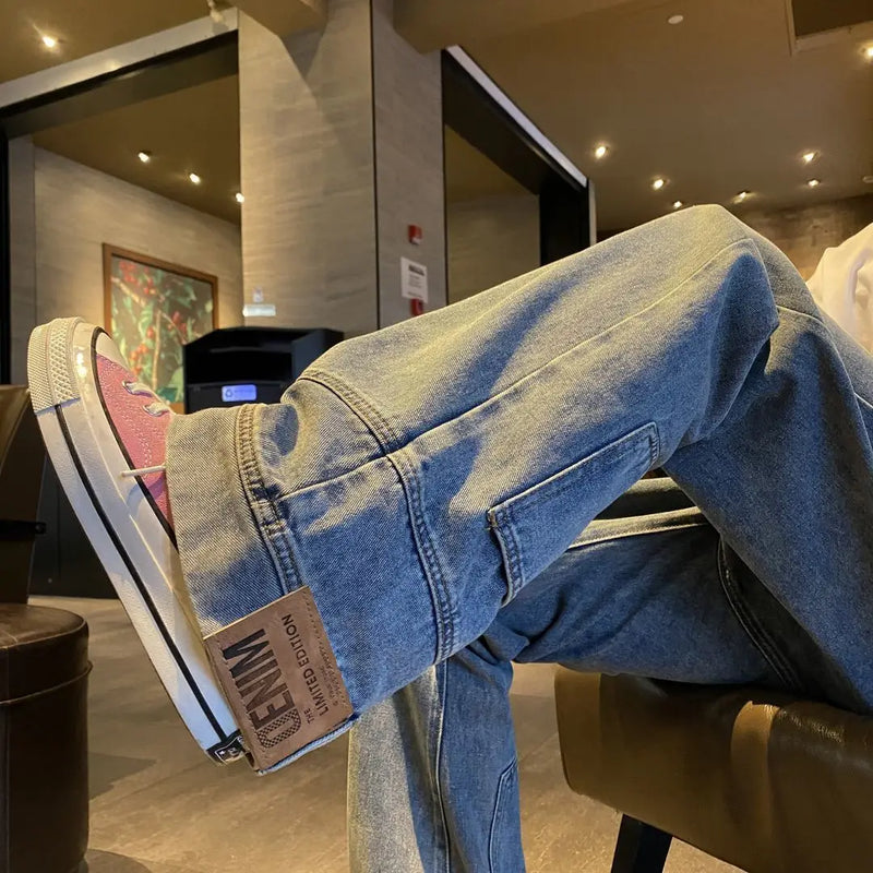 autumn vintage high street straight washed denim jeans for men and women trendy hip hop personality inverted loose casual pants denim street jeans