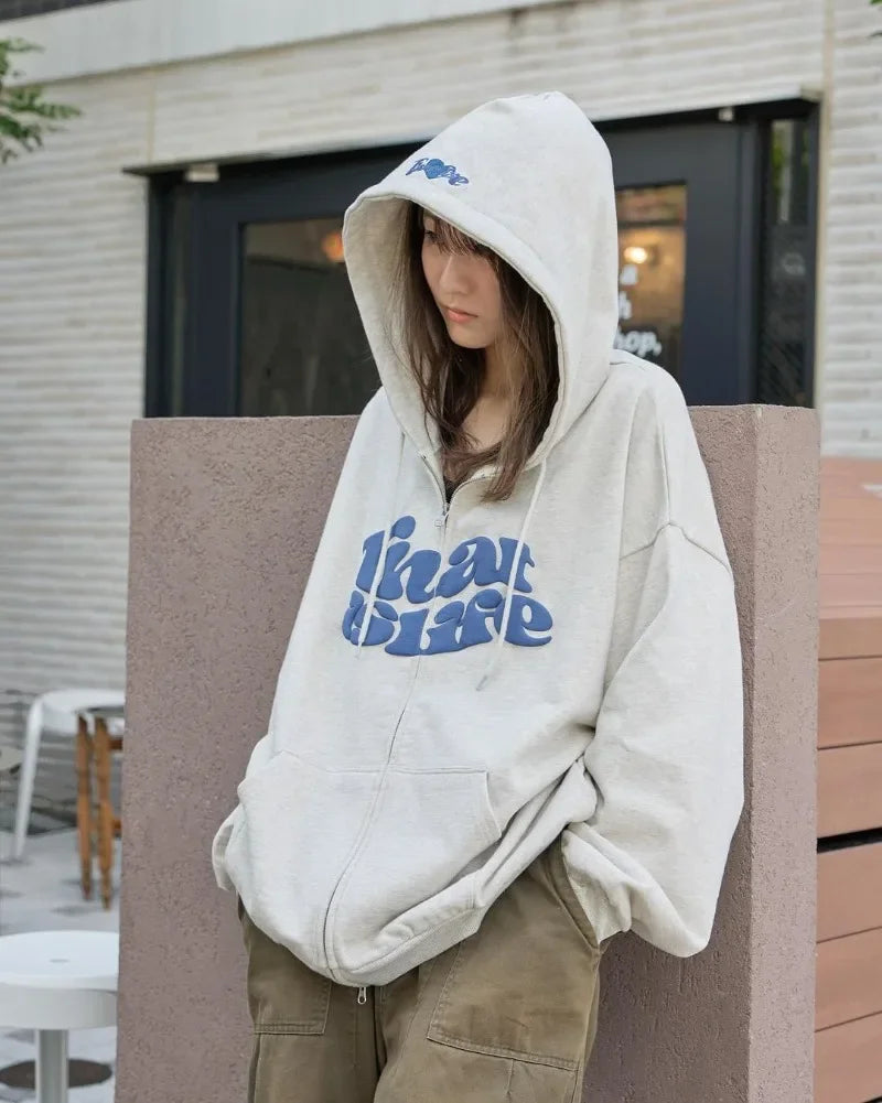 Trendy Brand Casual Loose Versatile Letter Printed Zipper Hoodie Women