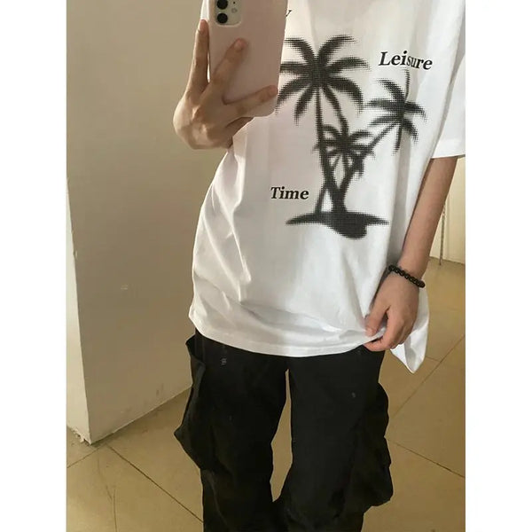 Cyberpunk Tribal flame – Heavy American High Street Coconut Tree Print 100 Cotton Sho
