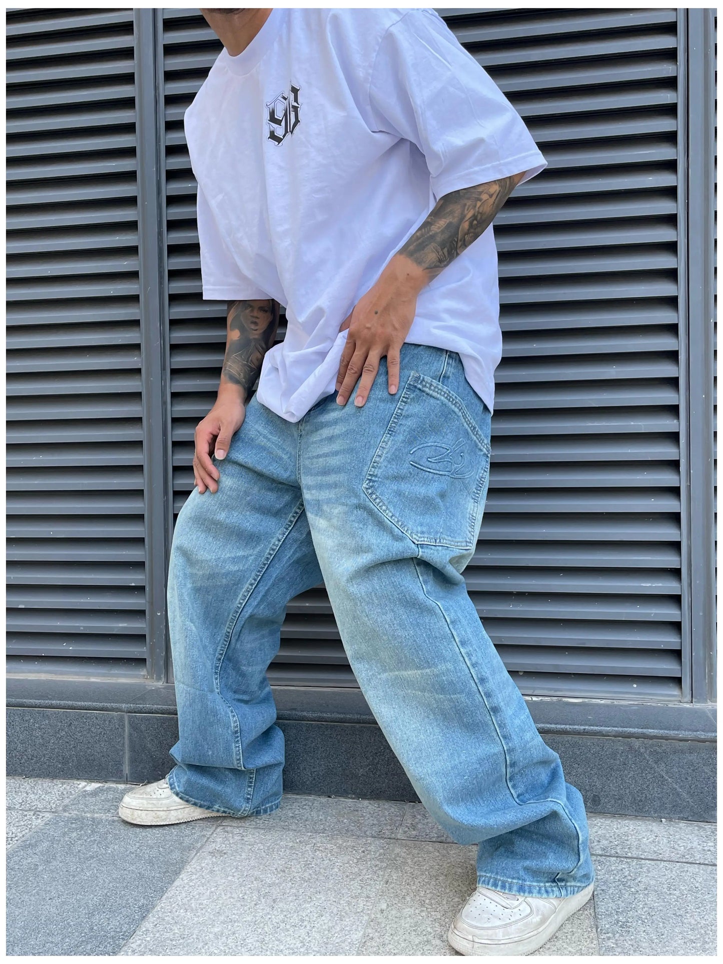 fashion loose streetwear denim jeans pants unisex casual side pocket wide legs jean trousers hip hop joggers mens baggy jeans unique joggers style 1769