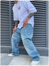 fashion loose streetwear denim jeans pants unisex casual side pocket wide legs jean trousers hip hop joggers mens baggy jeans unique joggers style 1769
