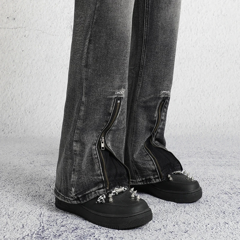 2023 dark streetwear totem embroidery vintage baggy men jeans pants feet zipper straight hip hop punk denim trousers ropa hombre urban skinny jeans