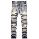 distressed washed pleated denim jean pants new fashion biker jeans streetwear casual slim pants jogger y2k mens skinny joggers unique joggers style 4141