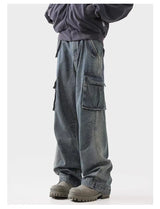 american spring and autumn street trendy personalized work clothes jeans for couples loose retro straight leg casual pants y2k unique jeans style 4977