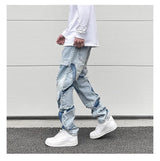 ripped irregular patchwork design denim jeans men casual zipper biker trousers jeans fashion streetwear hip hop pants joggers unique joggers style 3627