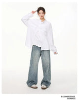 Men Loose Casual Streetwear Fashion Stand Collar Long Sleeve Black White Oversize Shirt Couple Plus Size Shirts Blouses