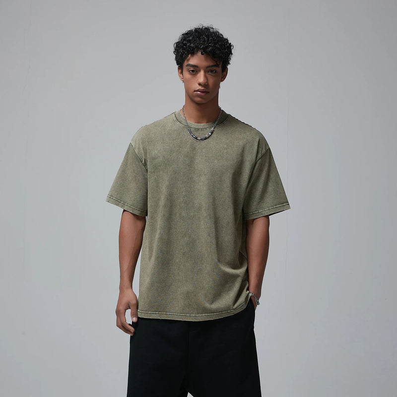 2024 Wax Dyed Vintage Tshirts Distressed Washing Edge Grinding cotton Tshirt for Mens European and American Short Sleeves Tees