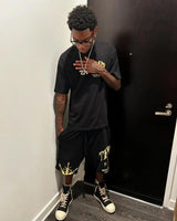 American Harajuku Super Swordball Short Sleeve Shorts Two Piece Set Gothic Cotton y2k Top Gothic Letter Pattern Harajuku