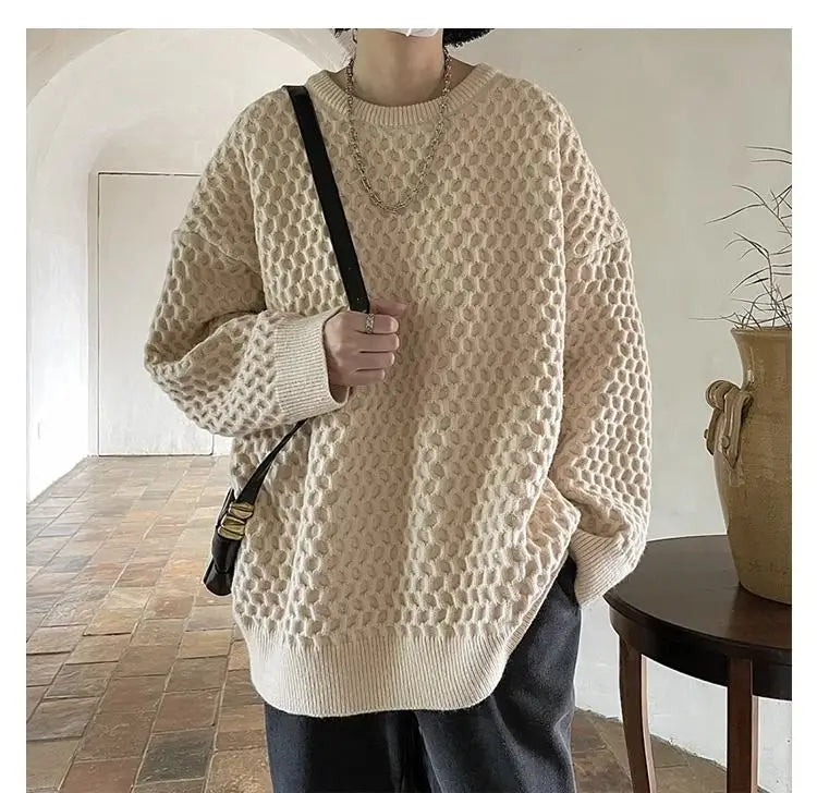 bold graphic pullover, layered streetwear look, soft knit pullover with flame design, y2k fashion statement