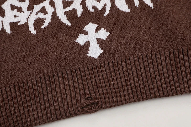rainbowtouches men sweaters high street letter graffiti holes trendy pullover vintage loose knitted sweater spring and autumn - graphic printed hoodie for men and women, unisex casual winter pullover, bold artwork streetwear hoodie
