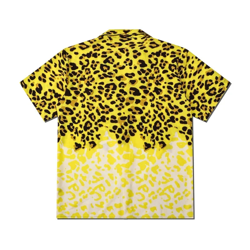 Dark Icon Yellow Leopard Hawaiian Shirt Men Vintage Street Polo Shirt Man Man Blouse